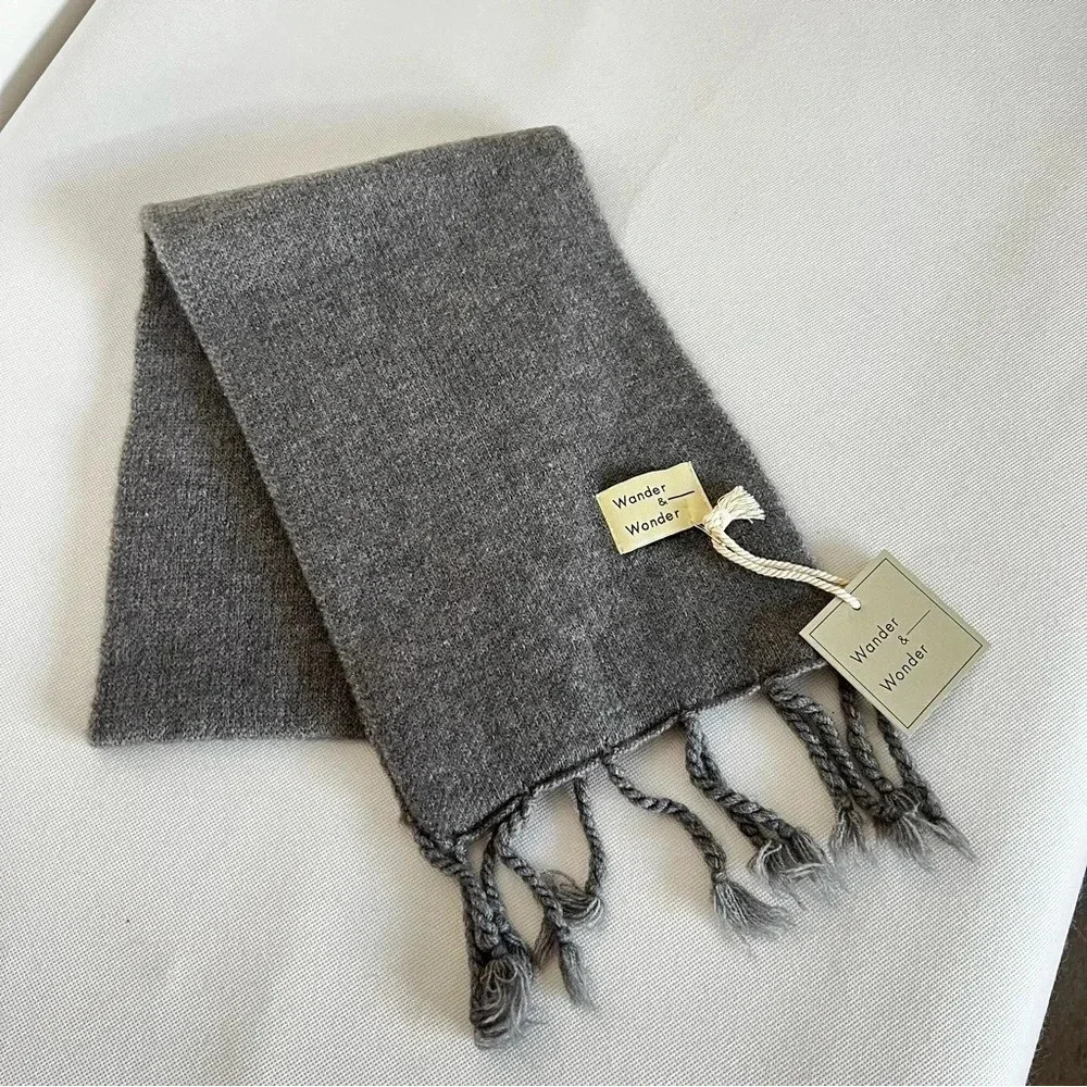 Wander & Wonder Fringed Scarf Kids Grey Gray 54" X 9" Stretchy Soft Comfy Unise